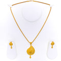 Elegant Paisley Leaf 22k Gold Pendant Set 