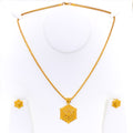 Elevated Floral Hexagon 22k Gold Pendant Set 