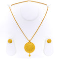 Extravagant Checkered Dome 22k Gold Pendant Set 