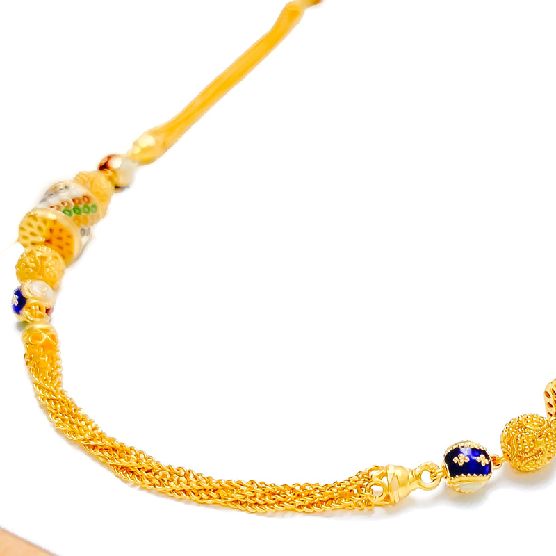 Vibrant Meenakari 22k Gold Long Handmade Barrel Chain - 32"