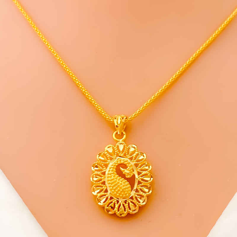 Imperial Peacock 22k Gold Oval Necklace