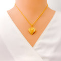 Faceted Charming 22k Gold Heart Necklace