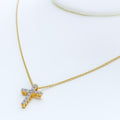 Beautiful Striking Diamond + 18k Gold Cross Necklace 