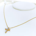 Beautiful Striking Diamond + 18k Gold Cross Necklace 