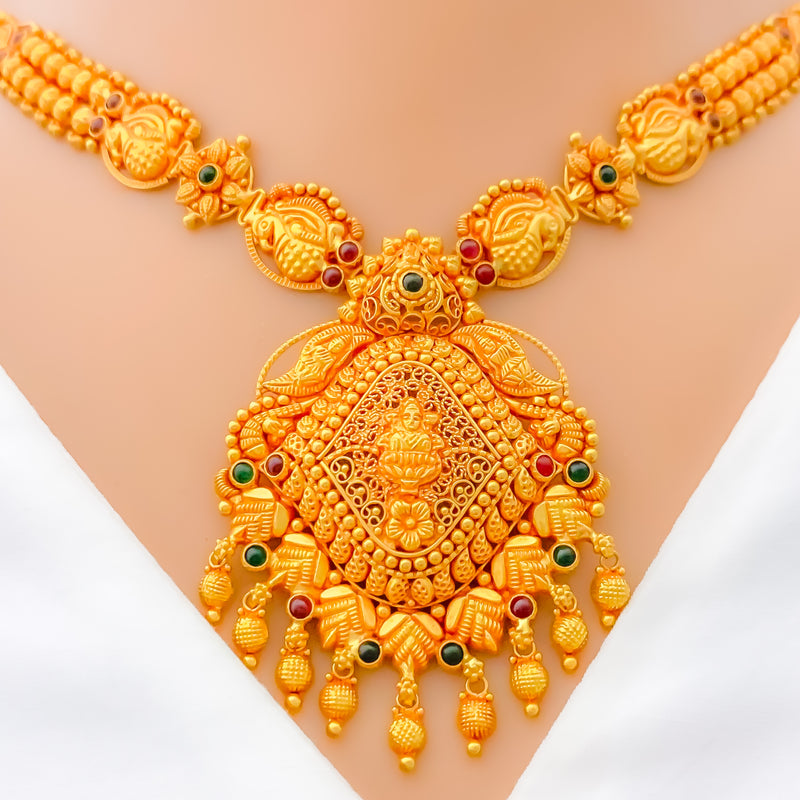 Intricate Filigree Work Antique 22k Gold Laxmi Necklace