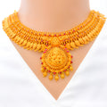Antique Leaf Adorned 22k Gold Maha Laxmi Necklace