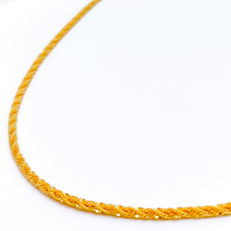 Slender Fancy Braided Rope 22K Gold Chain - 20"