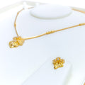 Asymmetrical Floral 22k Gold CZ Necklace Set 