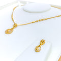 Dazzling Dual Drop 22k Gold CZ Necklace Set 