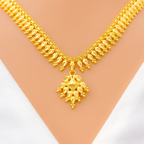 Elegant Elongated 22k Gold Leaf Necklace 