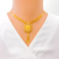 Dapper Floral Hexagon 22k Gold Necklace Set 