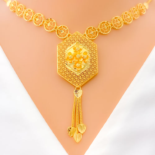 Dapper Floral Hexagon 22k Gold Necklace Set 