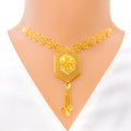 Dapper Floral Hexagon 22k Gold Necklace Set 