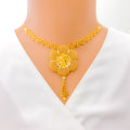 Gorgeous Mesh Flower 22k Gold Necklace Set 