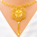 Gorgeous Mesh Flower 22k Gold Necklace Set 