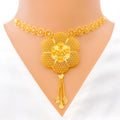 Gorgeous Mesh Flower 22k Gold Necklace Set 