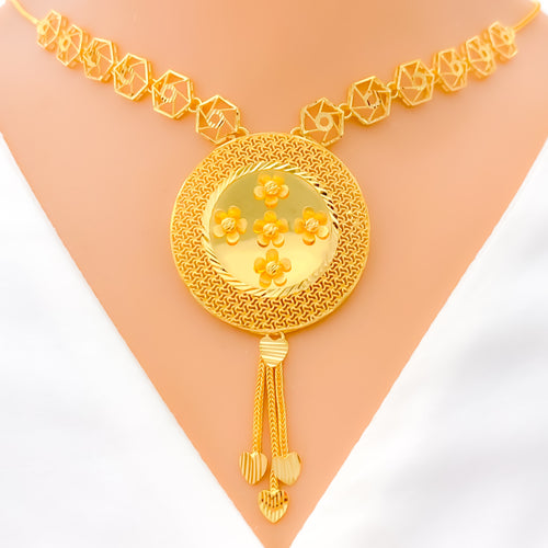 Reflective Round 22k Gold Jali Necklace Set 