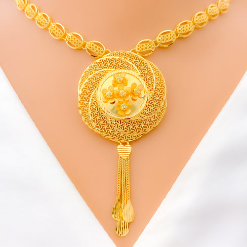 Posh Dangling Floral 22k Gold Necklace Set 