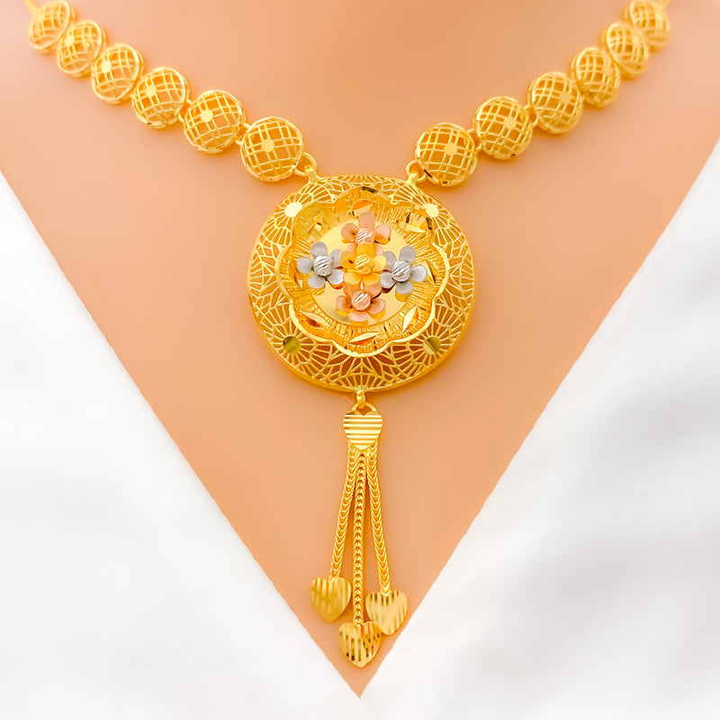 Majestic Floral Filigree 22k Gold Necklace Set 