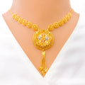 Majestic Floral Filigree 22k Gold Necklace Set 