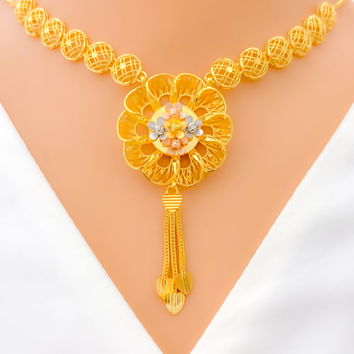 Versatile Blooming Flower 22k Gold Necklace Set 