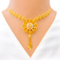 Versatile Blooming Flower 22k Gold Necklace Set 