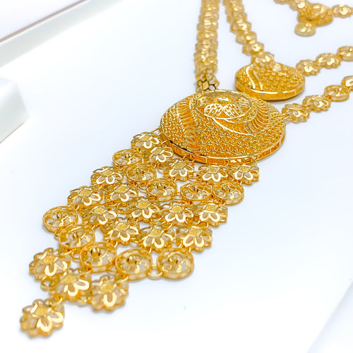 Layered Dangling Flower 5-Piece 21k Gold Necklace Set 