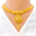 Traditional Netted Drop 22k Gold Necklace Set