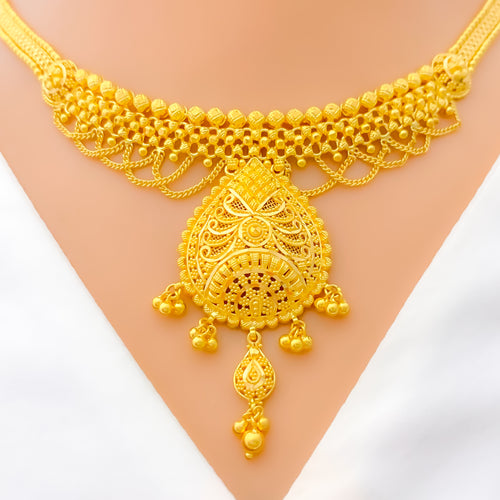 Dazzling Hanging Chain 22k Gold Drop Necklace Set
