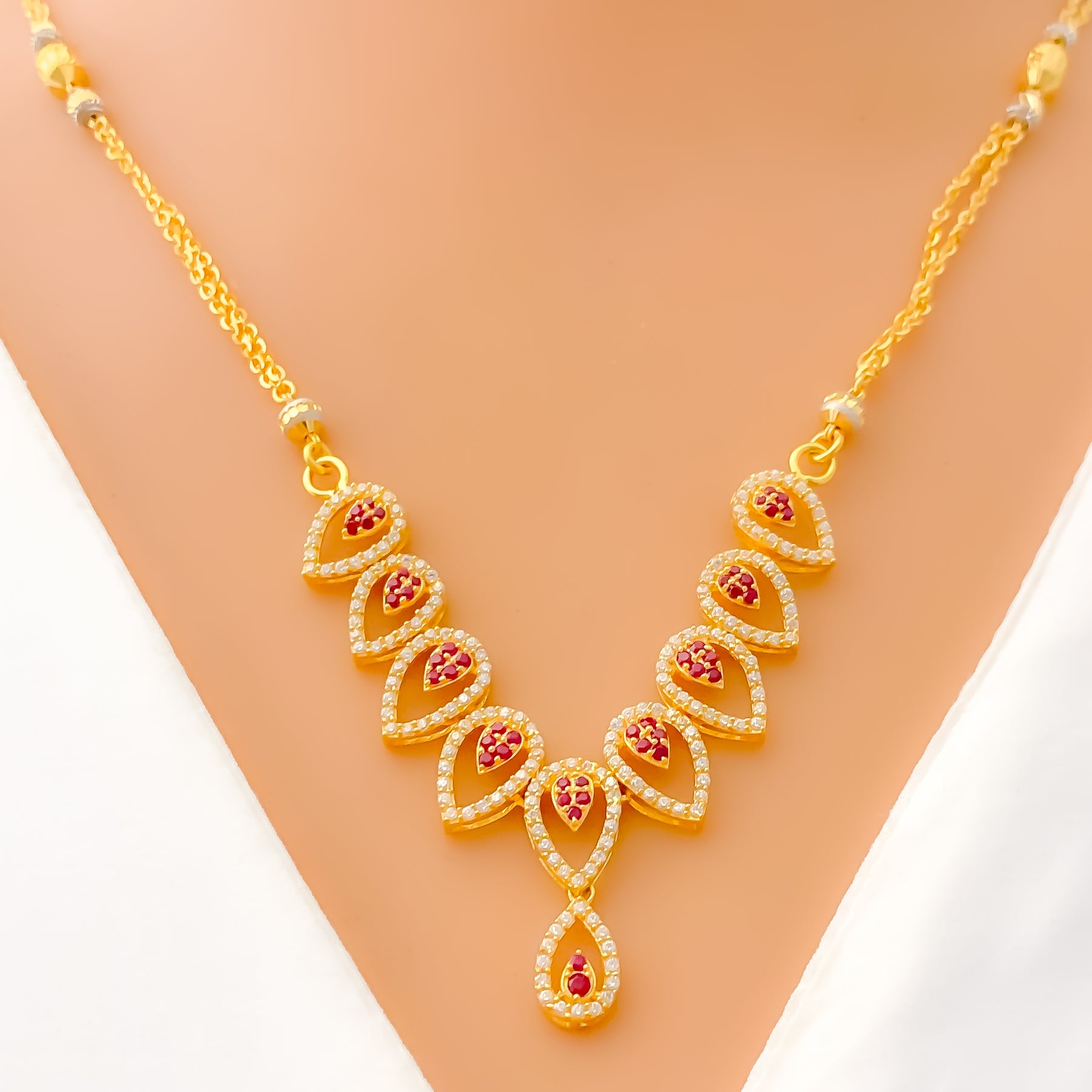 Graceful Lovely Leaf Adorned 22k Gold CZ Necklace Set – Andaaz