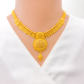 Shimmering Round Flower 22k Gold Necklace Set