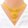 Shimmering Round Flower 22k Gold Necklace Set
