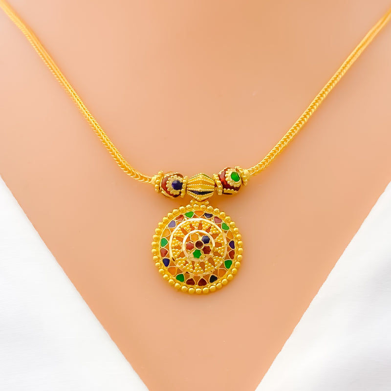 Elegant Multi Colored 22k Gold Round Necklace Set
