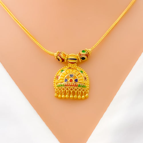 Dressy Colorful 22k Gold Half Dome Necklace Set