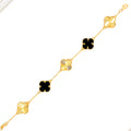 Bold Alternating Black Onyx 21k Gold Clover Bracelet 