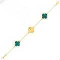 Lush Green Malachite 21k Gold Clover Bracelet 