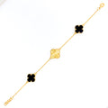 Graceful Black Onyx 21k Gold Clover Bracelet 