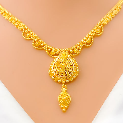 Radiant Laced Drop 22k Gold Necklace Set 