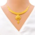 Intricate Floral Drop 22k Gold Necklace Set 