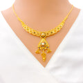 Festive Pearl Accented 22k Gold Tasseled Necklace Set 