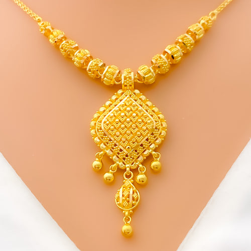 Majestic Dotted 22k Gold Weaved Necklace Set 