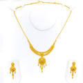 Refined Checkered 22k Gold Hanging Tassel Necklace Set 