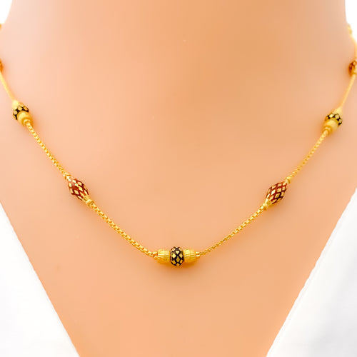 Fancy Enameled 22K Gold Orb  Necklace - 16"