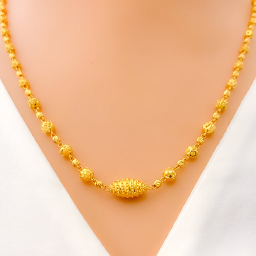 Shiny Striped 22K Gold Orb Necklace - 18"    