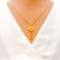 High Finish Floral 22k Gold Pendant W / Chain 