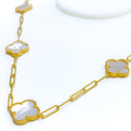 Dapper Paper Clip 5-Piece 21k Gold Clover Necklace Set 