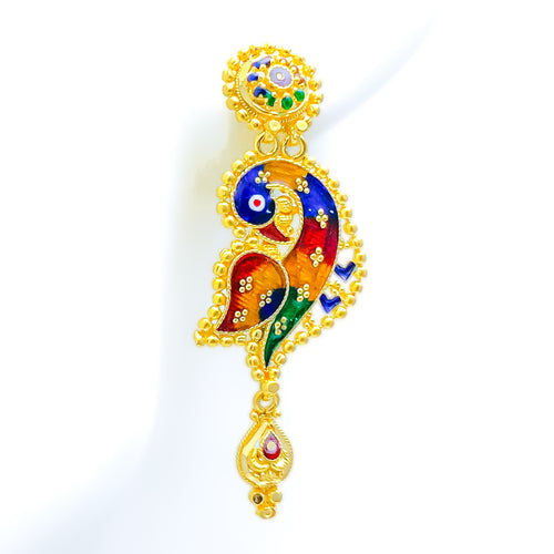 Vibrant Peacock Motif 22k Gold Earrings 