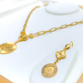 Unique Floral Coin 5-Piece 21k Gold Clover Necklace Set 