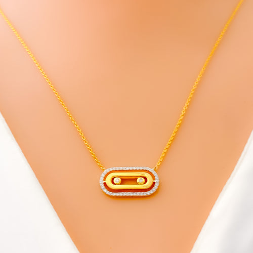 Posh Open Oval 18k Gold + Diamond Necklace 