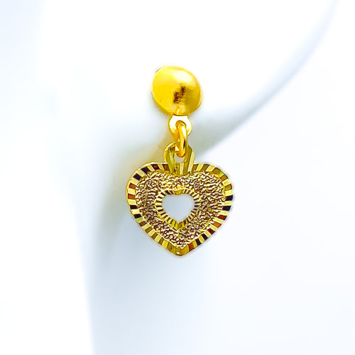 Attractive Hanging Heart 22k Gold Earrings 
